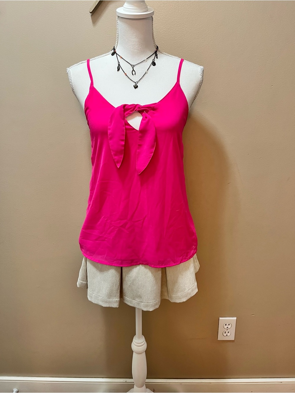Japna Neon Pink Tie-Front Cami Tank Top Size Small